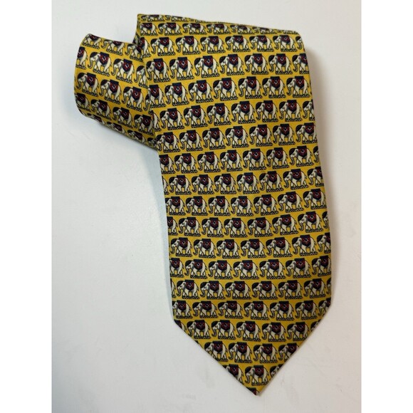 Vintage Giorgio Armani Yellow Elephant Print 100% Silk Handmade Neck Tie - Picture 1 of 8